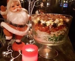 Retro Santa loves Seven-Layer Salad!