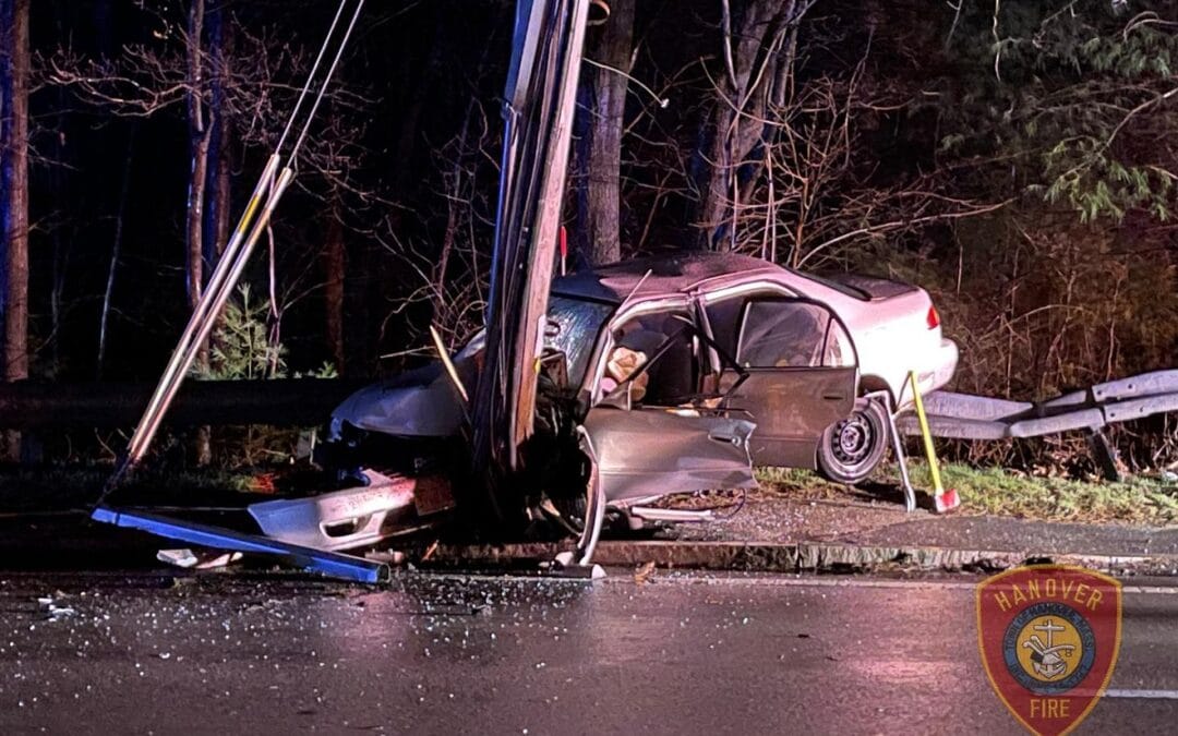 One Injured, Road Closed Following Utility Pole Crash In Hanover